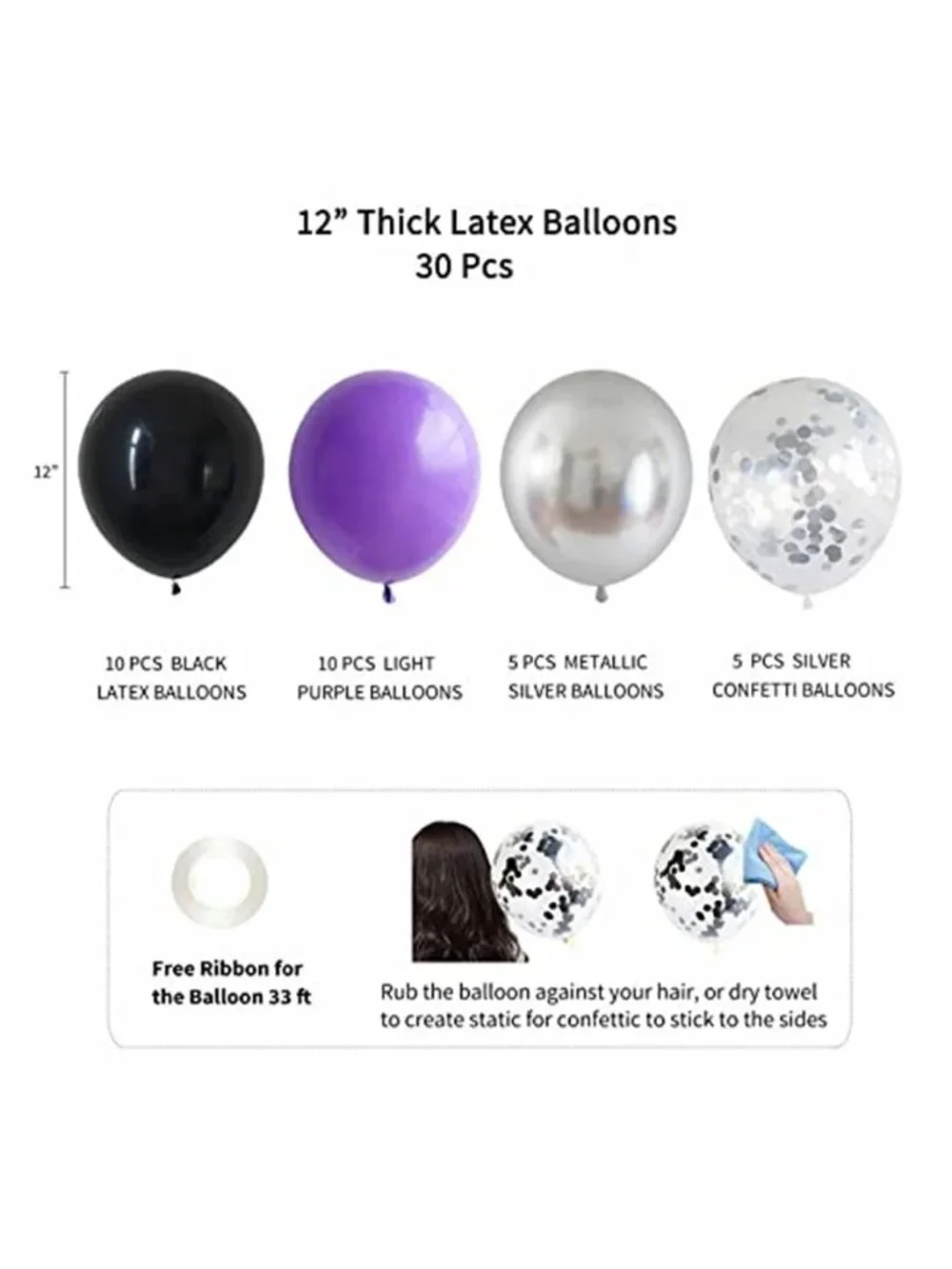 Birthday Decorations Balloons Banner Party Supplies Black Purple Silver Set